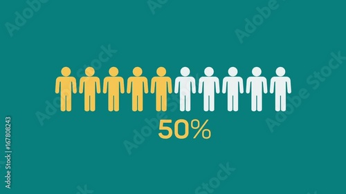 Social Media man infographic fifty percent. Available in HD video 2D render footage. Animation for yours presentation.