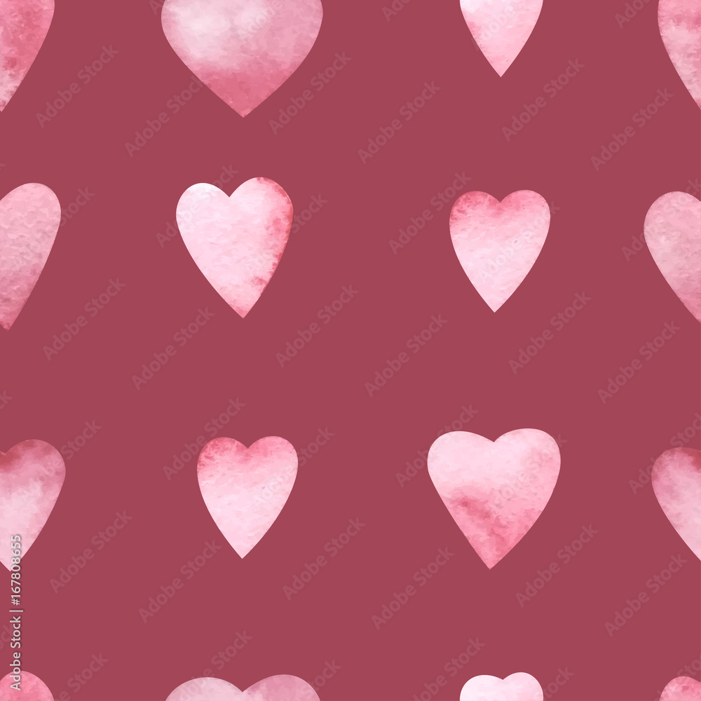 Watercolor hearts seamless pattern. Vector illustration