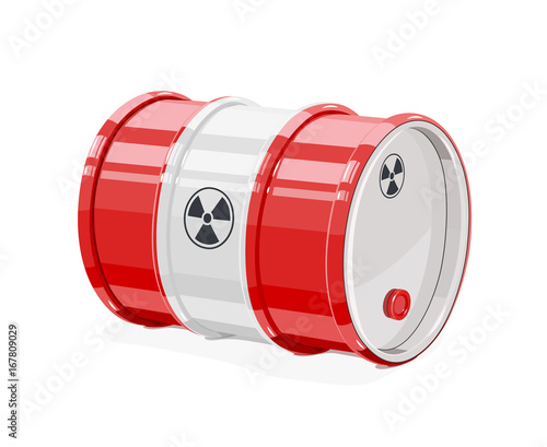 Red metal barrel for toxic and radioactive waste. Equipment