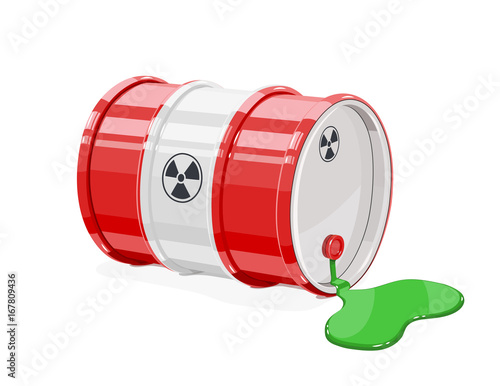 Red metal barrel for toxic and radioactive waste. Equipment