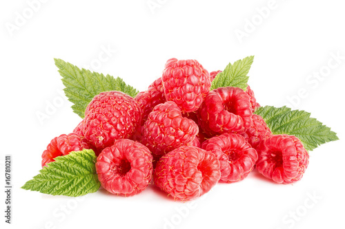 Raspberry isolated on white background. Pile or heap