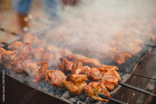 Barbeque sticks with meat