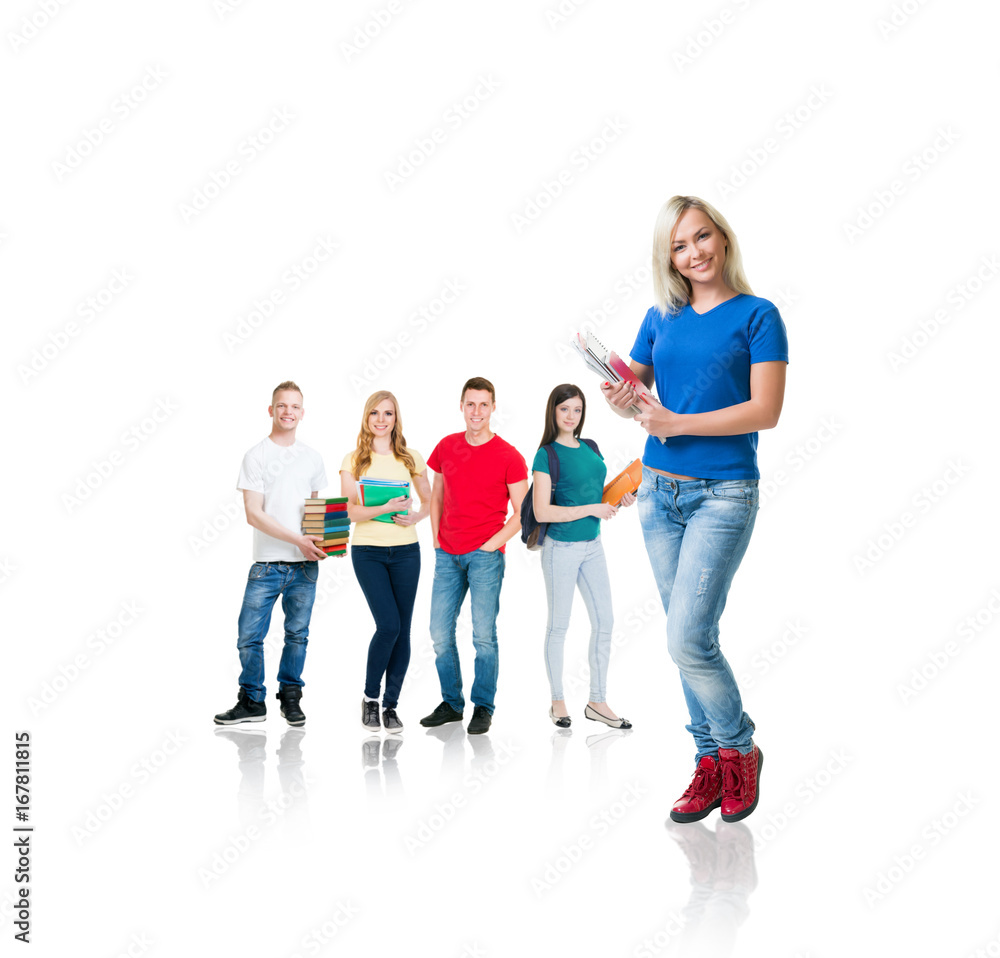 Large group of teenage students isolated on white background. Many different people standing together. School, education, college, university concept. Large group of teenage students isolated on white background. Many different people standing together. School, education, college, university concept.