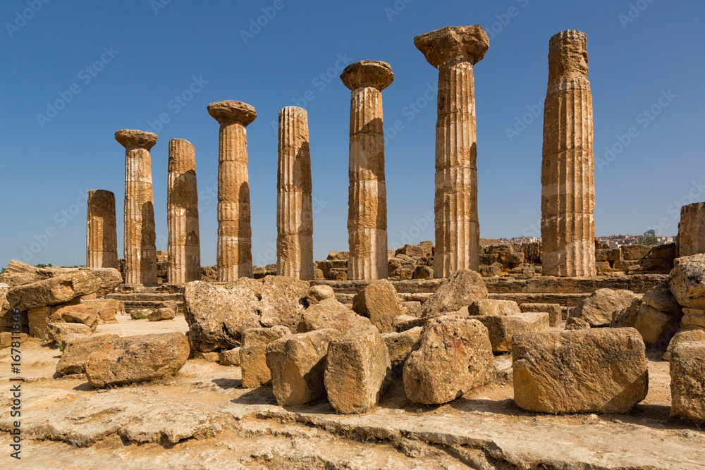 Agrigento, Italy - Tempio di Ercole.Valley of the Temples is an archaeo site in Sicily, southern Italy. The area was included in the UNESCO World Heritage Site list in 1997.