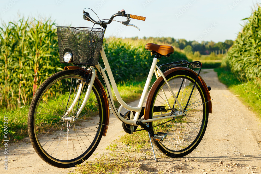 Classic styled bicycle in the corn field