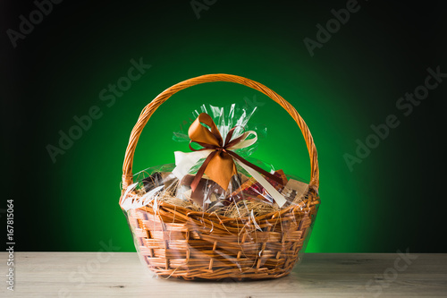 gift basket on green background