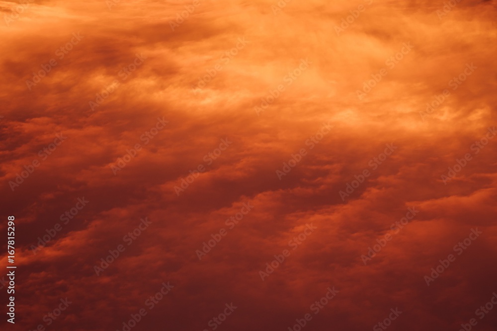 red sunrise cloudscape, top view