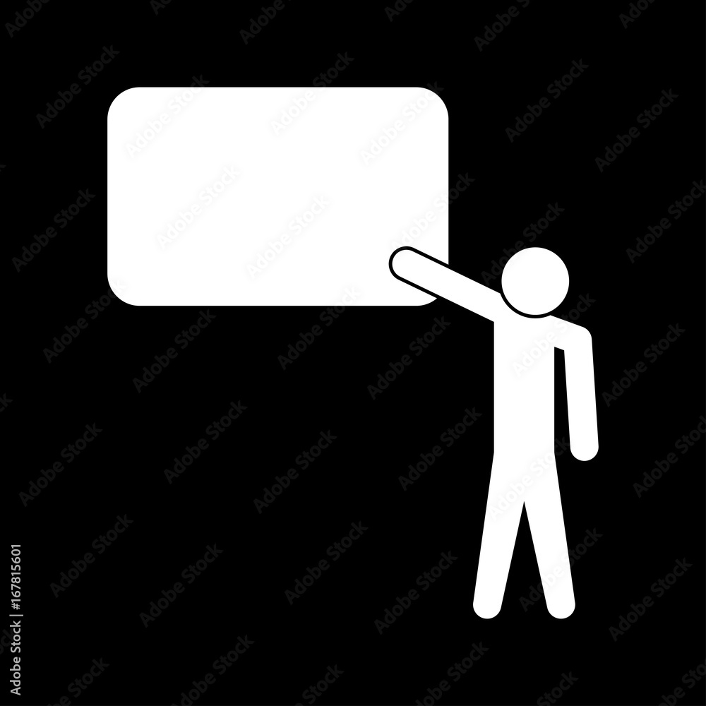 Teacher standing near whiteboard white color icon . Teacher standing near whiteboard white color icon .