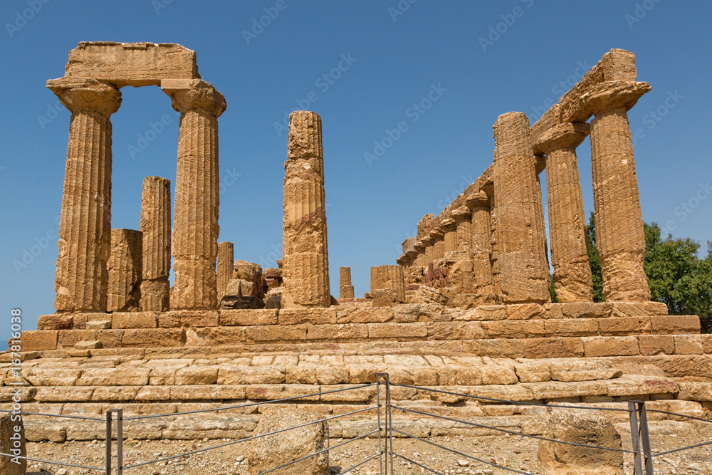 Agrigento, Italy - Tempio di Hera. Valley of the Temples is an archaeological site in Agrigento (ancient Greek Akragas), Sicily, southern Italy. 