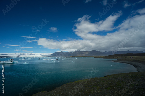 Iceland - Turquoise water of glacial lake with glacier mountains