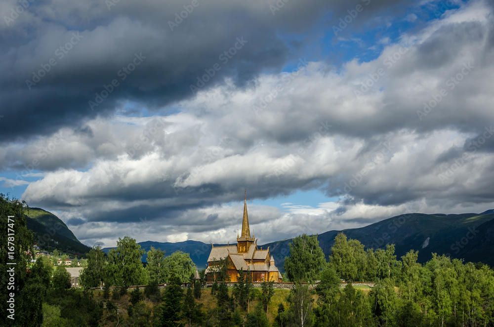 Wooden church standing in Lom