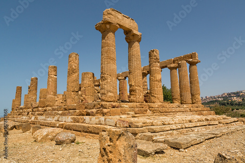 Agrigento, Italy - Tempio di Hera. Valley of the Temples is an archaeological site in Agrigento (ancient Greek Akragas), Sicily, southern Italy. 