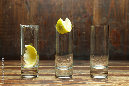 empty glasses with lemon