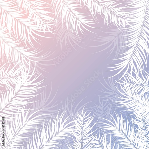 Tropical design with white palm leaves and plants on gradient background