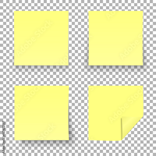 Yellow sticky notes isolated on transparent background. Vector illustration