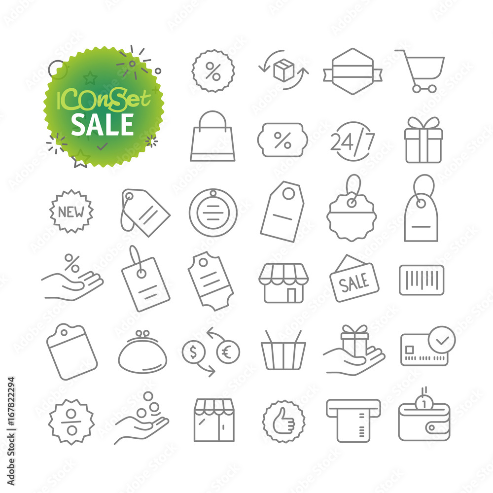 Outline icon set. Web and mobile app thin line icons. Sale and discount Outline icon set. Web and mobile app thin line icons. Sale and discount