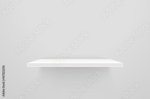 White empty shelf on white wall. Vector mockup