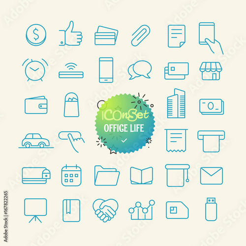 Outline icon set. Web and mobile app thin line icons. Office life