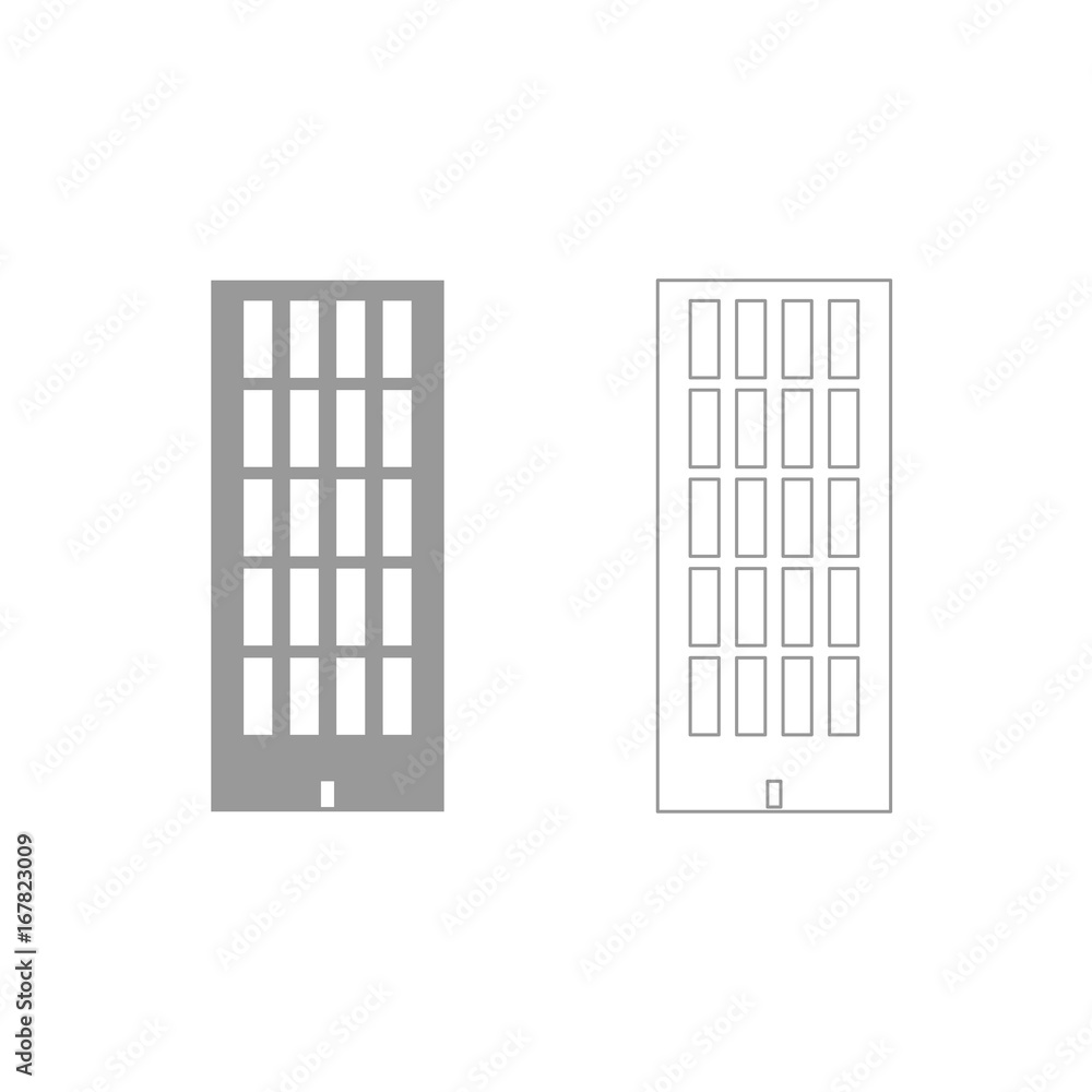 Sky tower building grey set icon .