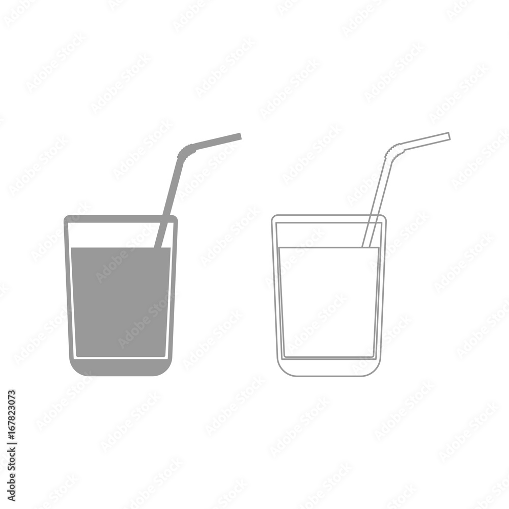Juice glass with drinking straw grey set icon . Juice glass with drinking straw grey set icon .