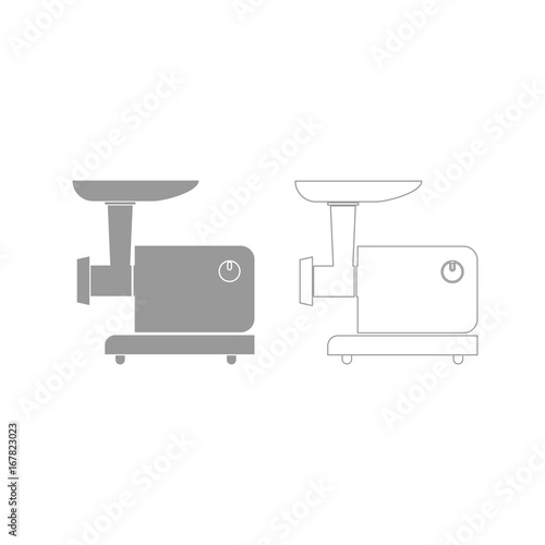 Electric meat mincer grey set icon .