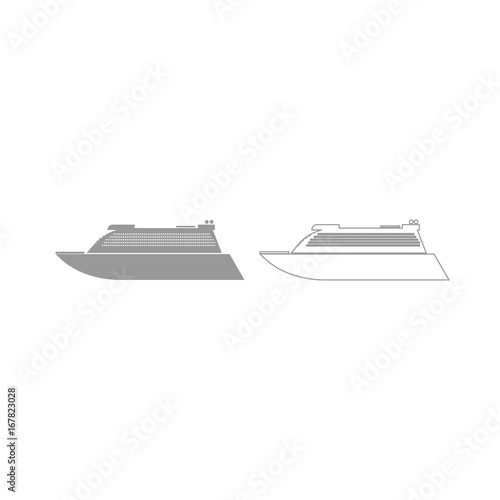 Transatlantic cruise liner grey set icon .