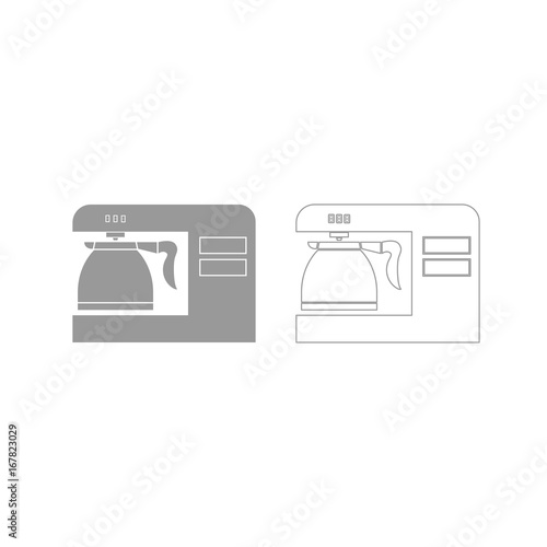 Coffeemaker, coffee machine grey set icon .