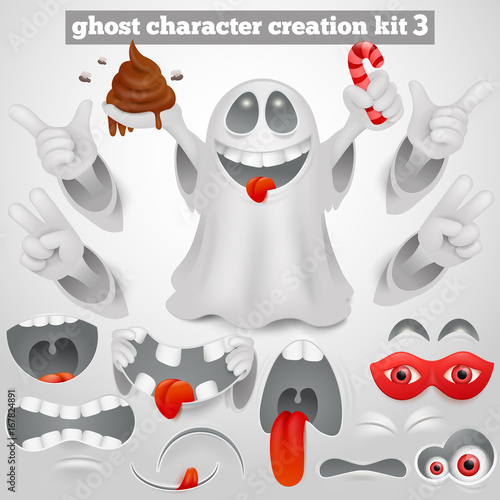 Creation set of halloween emoticon ghost cartoon character.