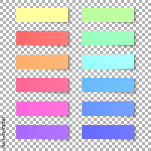 Set of colored sticky notes isolated on transparent background. Vector illustration