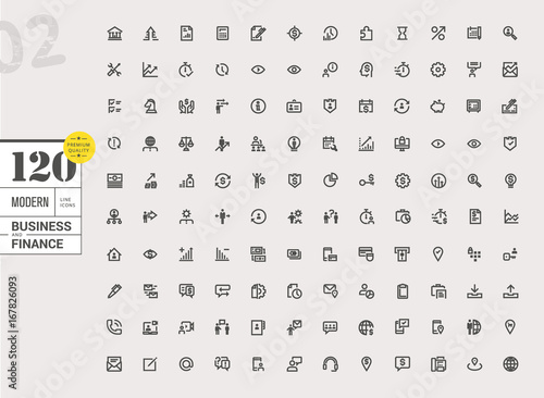 Modern business line icons set. Vector illustrations for business, finance, banking, e-banking, online communication, social media, business streaming, marketing and strategy, internet security.