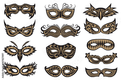 collection of black isolated carnival masks