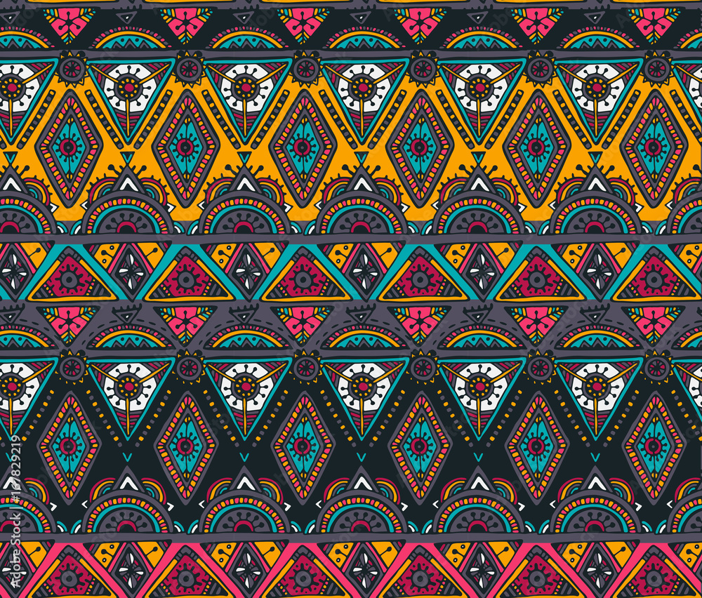 Vector hand drawn seamless pattern with tribal abstract elements