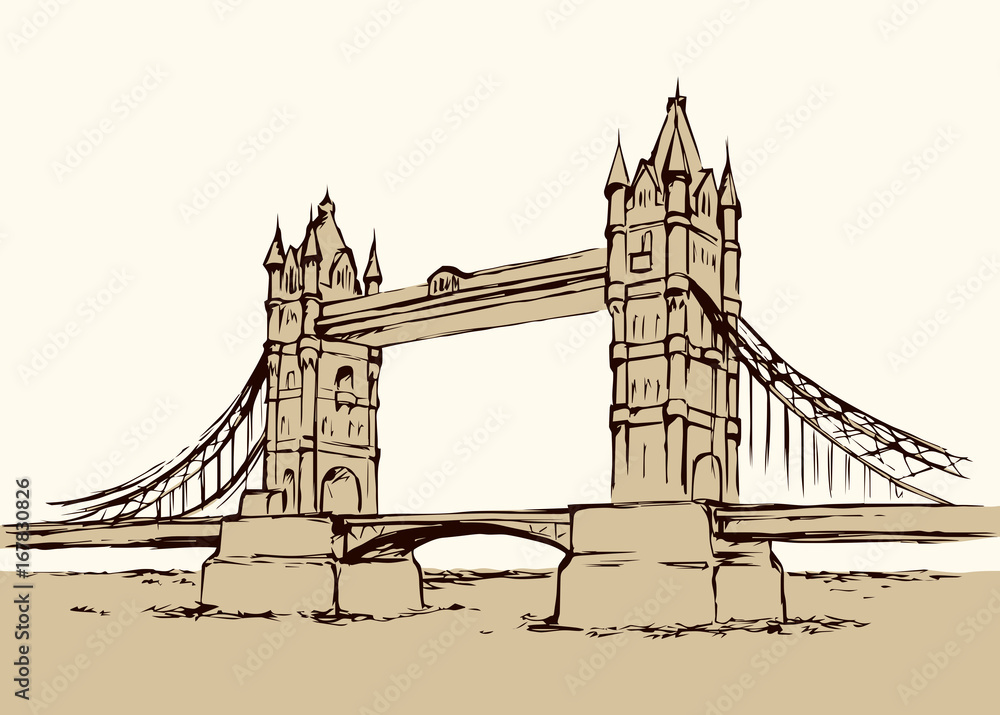 Obraz premium Tower bridge, London, UK. Hand drawn vector illustration