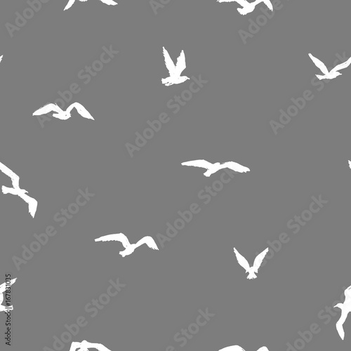 Seagulls - grunge seamless pattern with white little hand-drawn birds