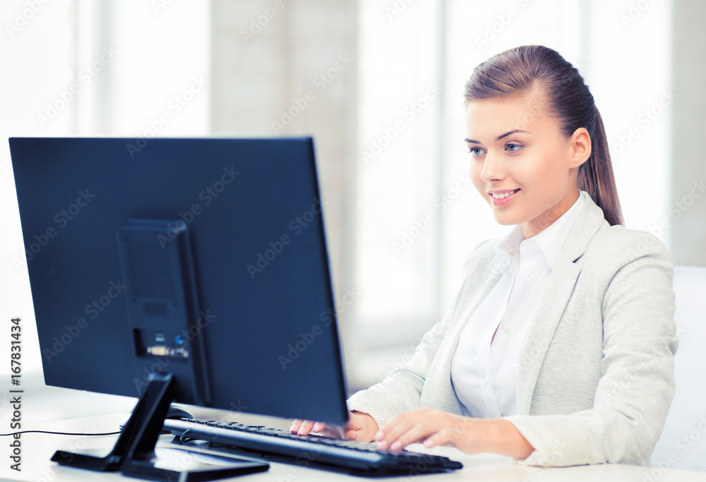 businesswoman with computer in office businesswoman with computer in office