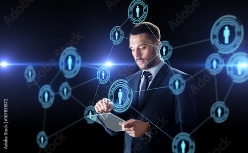 businessman with tablet pc and network contacts