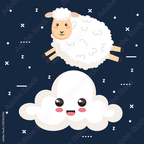 good night sleep cartoon sheep animals vector illustration