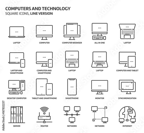 Computers and technology, square icon set