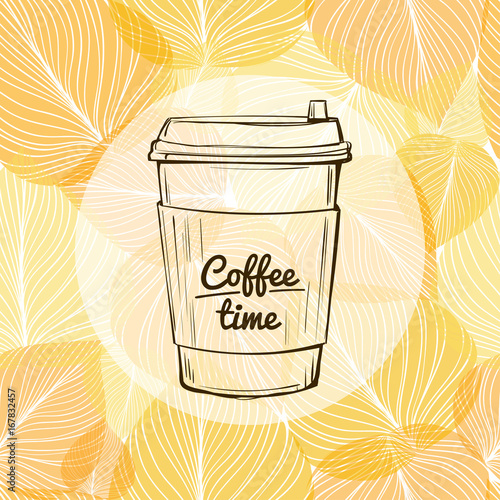 Seasonal, still life and morning coffee to go concept.
