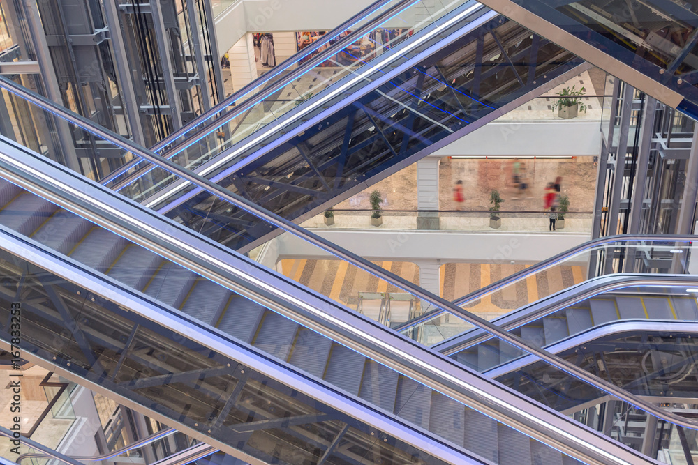 modern elevator staircase in the mall