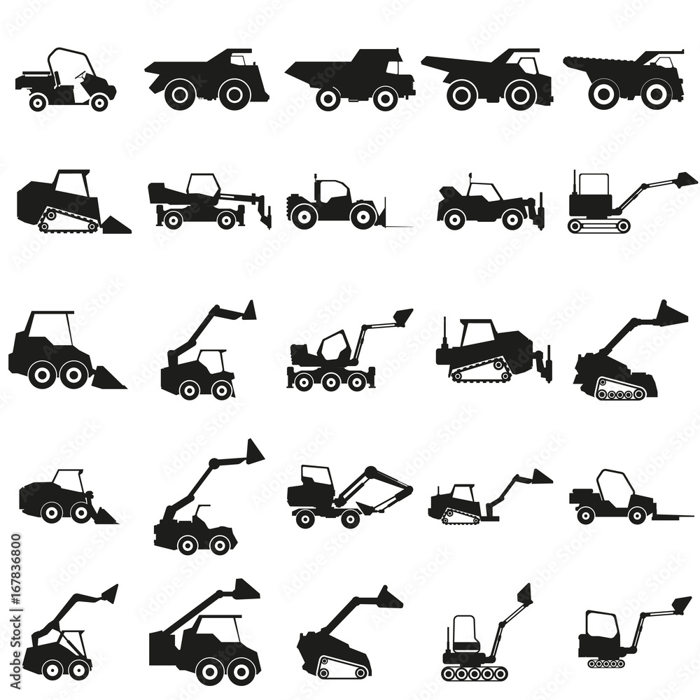Set loader car illustration. Vector. Black icon on white background. Set loader car illustration. Vector. Black icon on white background.