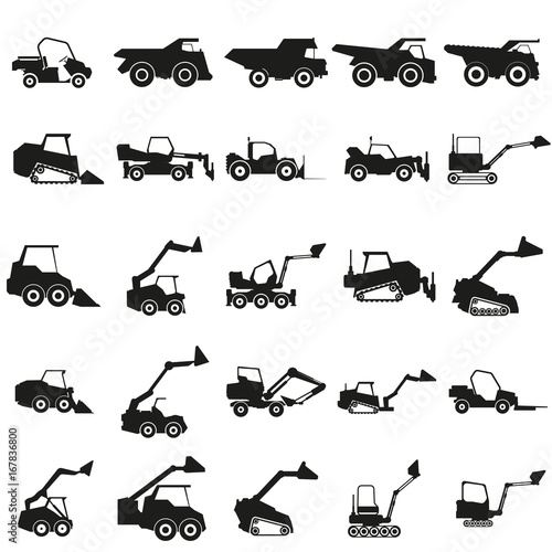 Set loader car illustration. Vector. Black icon on white background.