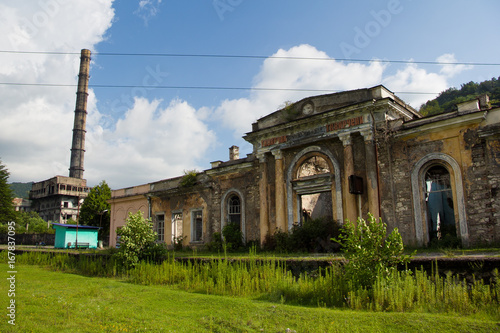 Abandoned railway station in Tquarchal (Tkvarcheli), Abkhazia, Georgia photo