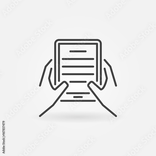 Hands holding ebook reader icon