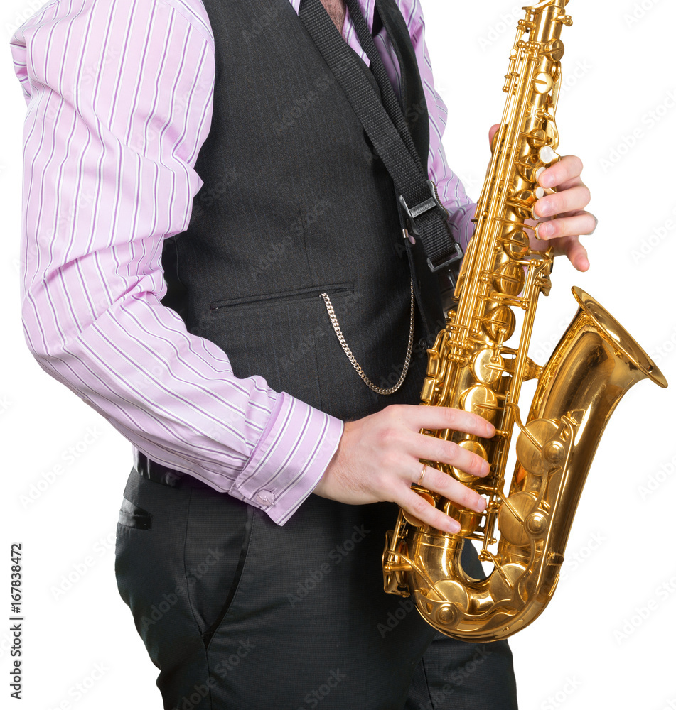 Fototapeta premium Man playing on a saxophone