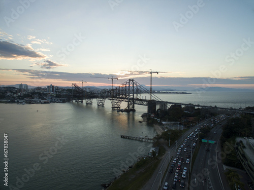 Aerial view Florianopolis bridge  Brazil. July  2017.