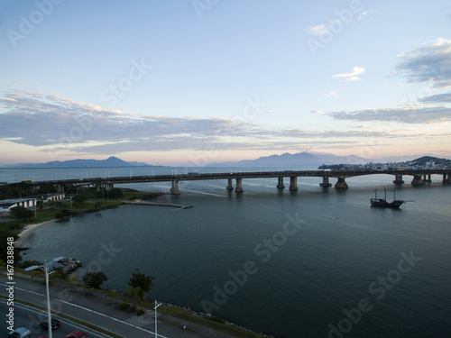 Aerial view Florianopolis bridge, Brazil. July, 2017.