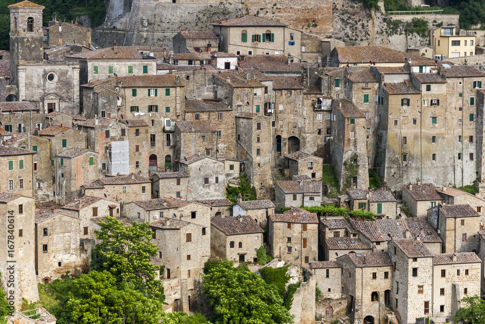 View of ancient town of Sorano, Italy