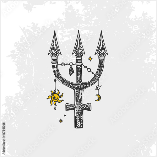 Symbols of the planets. Neptune. Vintage style. Vector illustration.
