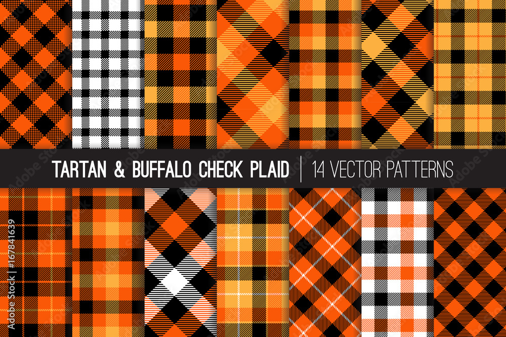 Vecteur Stock Halloween Tartan and Buffalo Check Plaid Seamless Vector  Patterns. Orange, Black and White Flannel Shirt Fabric Textures. Fall  Fashion. Thanksgiving Day Background. Pattern Tile Swatches Included. |  Adobe Stock